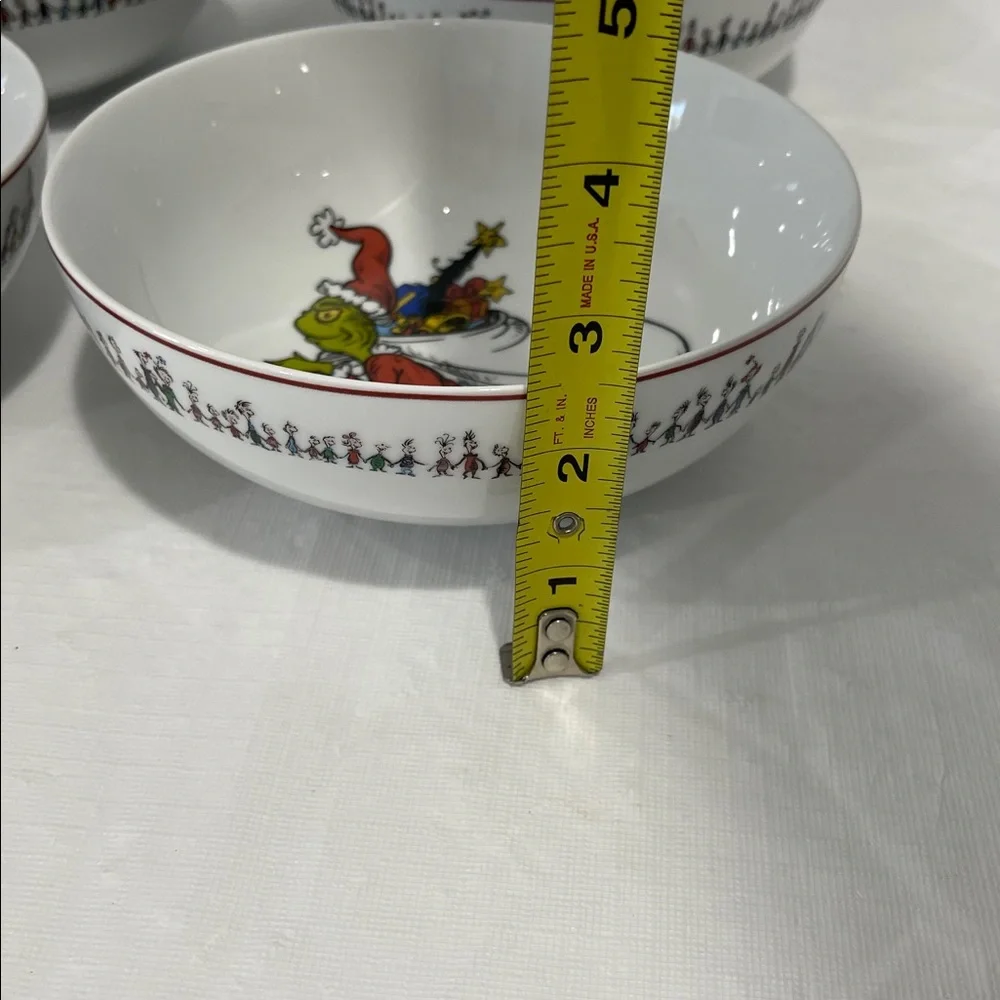Williams Sonoma Dr. Seuss The Grinch Christmas Porcelain Cereal Bowls Set of 4